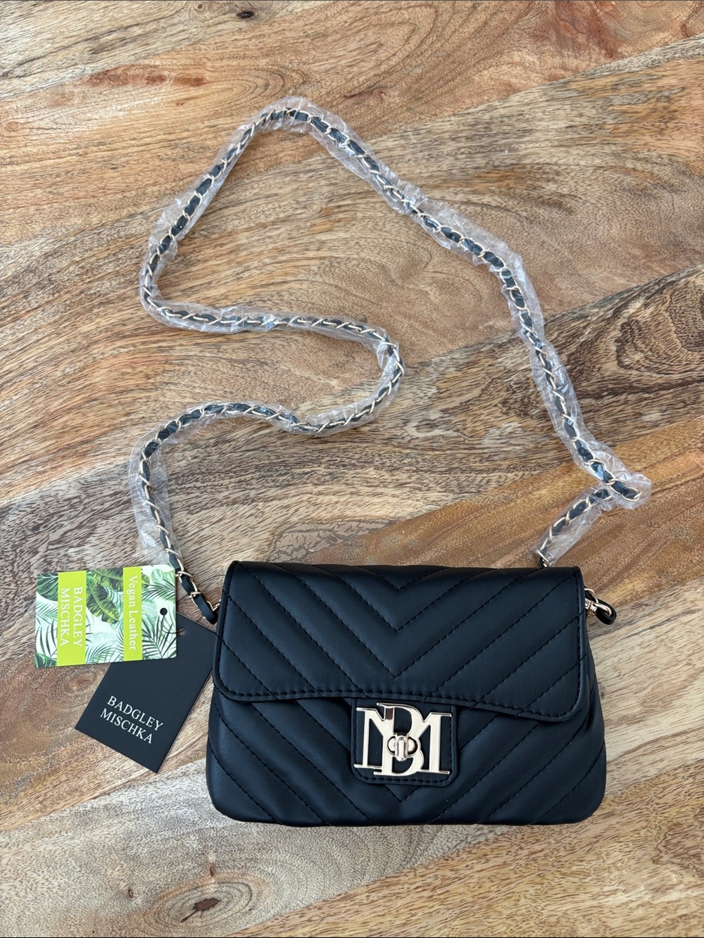 Badgley Mischka Black Quilted Crossbody with Gold Logo